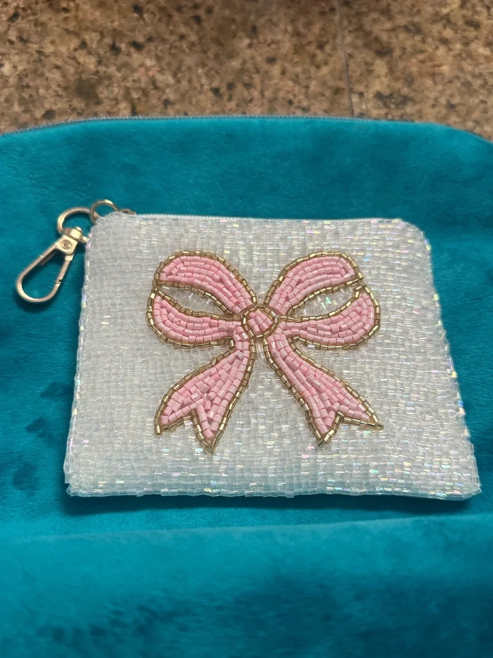 Beaded Pink Bow Card & Key Pouch